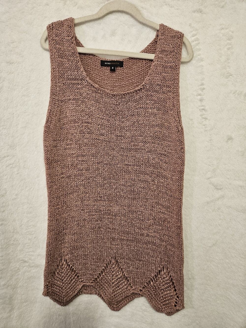 BCBGMaxazria Womens Pink Dusty Rose Knit Sleeveless Sweater Top Small Festival